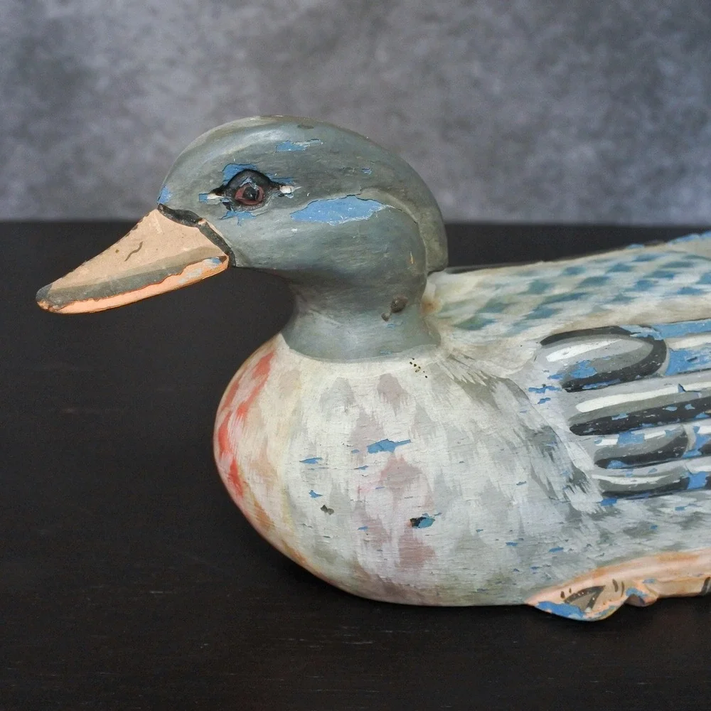 Vintage Hand Painted Wooden Carved Duck Decoy Rustic Farmhouse Style Ornament